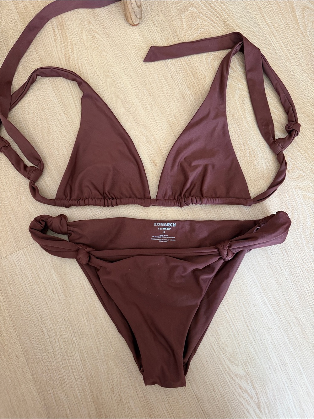 Zonarch Brown Knot Triangle Bikini Set - Picture 2 of 2